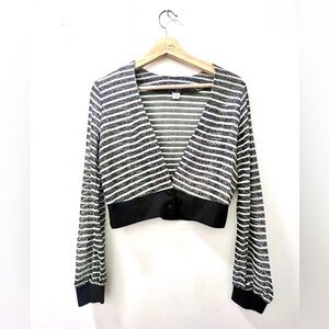 Striped Long Sleeve Cover Up with Button Detail